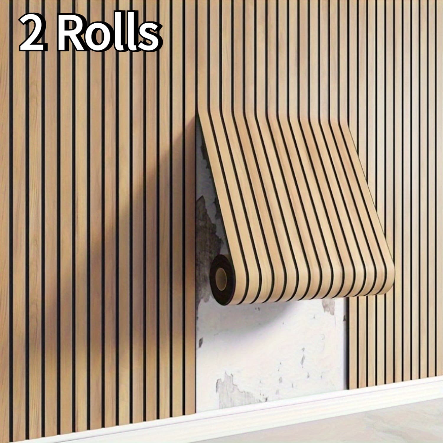 TEMU 3d Self-adhesive Wall Panel - Thickened Textured Wood Grain Design, Home Renovation Tile Sticker, 2 Roll For Stylish Modern Walls, | Natural Wood Look | Undulating Pattern, Wood Wall Panels