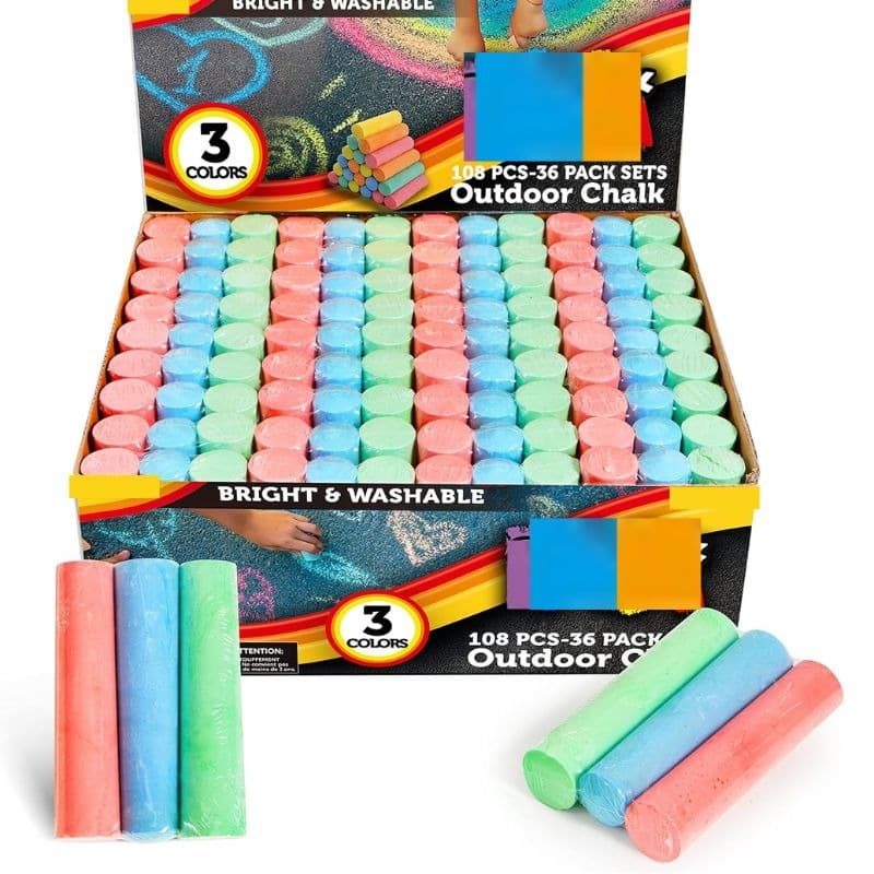 TEMU 108pcs In 36 Count, 3 Assorted Colors, Non-toxic Jumbo Washable Driveway Chalk For Outdoor Art, Multi-item Party Favor Packs