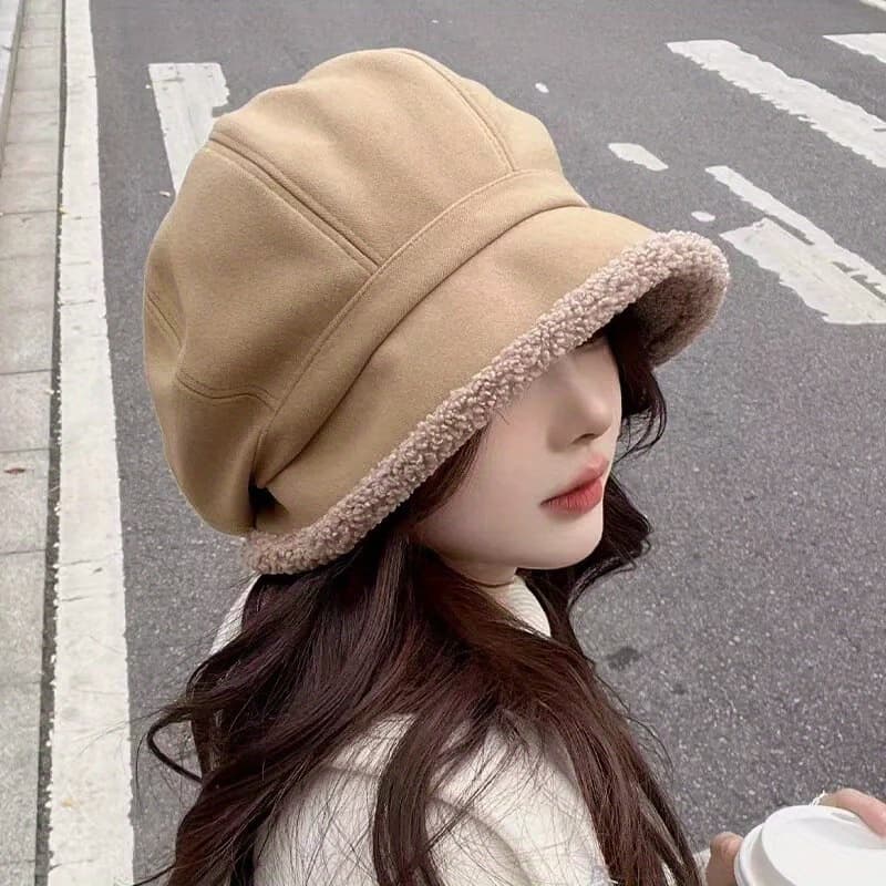 TEMU Women's Winter Beret With Plush And Thickened Warm Bucket Hat With Ear Protection, Fashionable And Versatile , Beret Is Suitable For Daily Wear, Social , Outdoor Activities