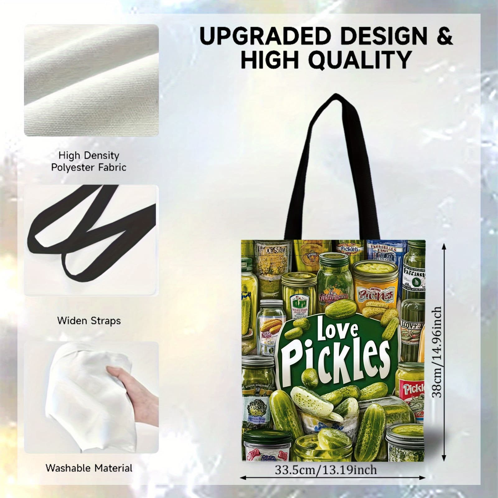 TEMU 1pc Premium Tote Bag Featuring '' In A Green And With Pickle Graphics, Perfect For Grocery Shopping, Trips To ', Or Picnics