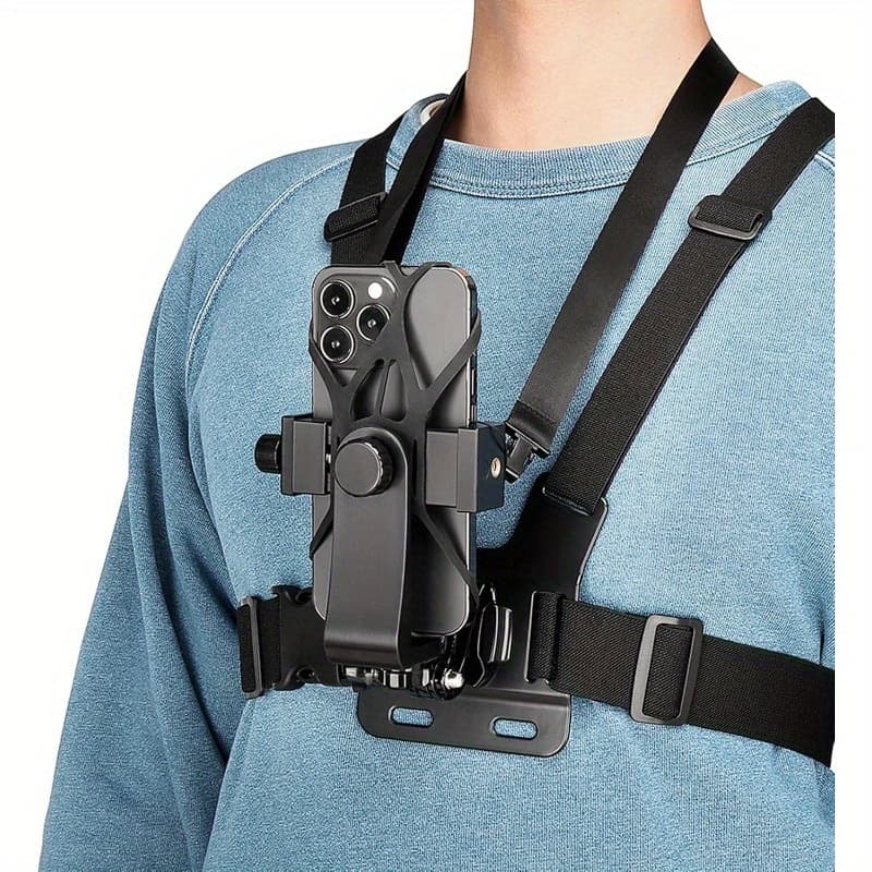 TEMU 1pc Adjustable Universal Chest Mount Harness, Phone Holder For Biking, Kayaking, Fishing, Skateboarding, Compatible With Iphone, , , , Cameras For Pov/ Vlog Recording