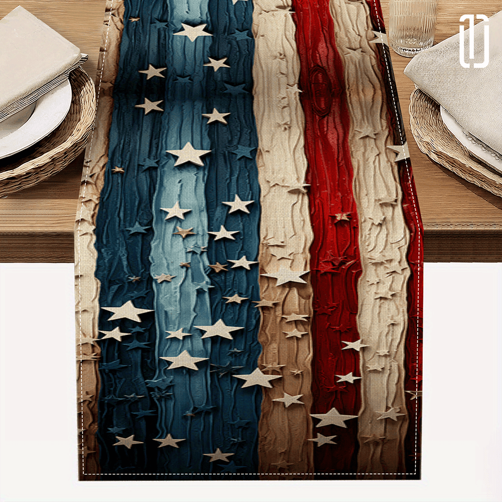 TEMU 1pc Patriotic Table Runner 13x72 Inch - Stripes With Star , Durable Polyester & Washable - Day Dining Table Decor, Kitchen & Home Decorations, Day Decor, Star Motif Design, Highquality Fabric