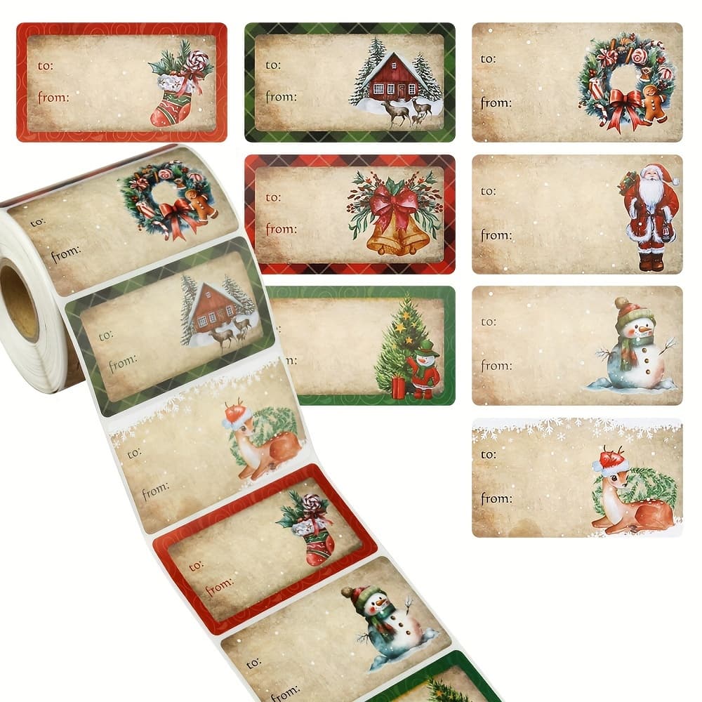 TEMU Vintage 8-pattern Christmas Gift Stickers, Paper Bag Stickers, Sealing Stickers, Name Stickers For Holiday Decorations