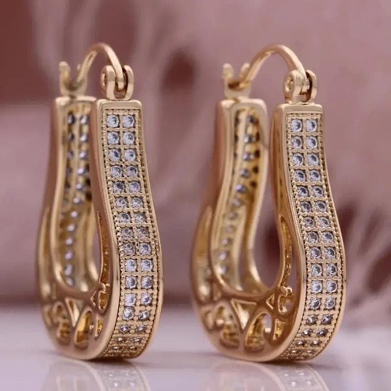 TEMU Fashion Synthetic Zirconia Geometry Hoop Earrings Luxury Golden Earrings For Women Daily Banquet Earrings Jewelry