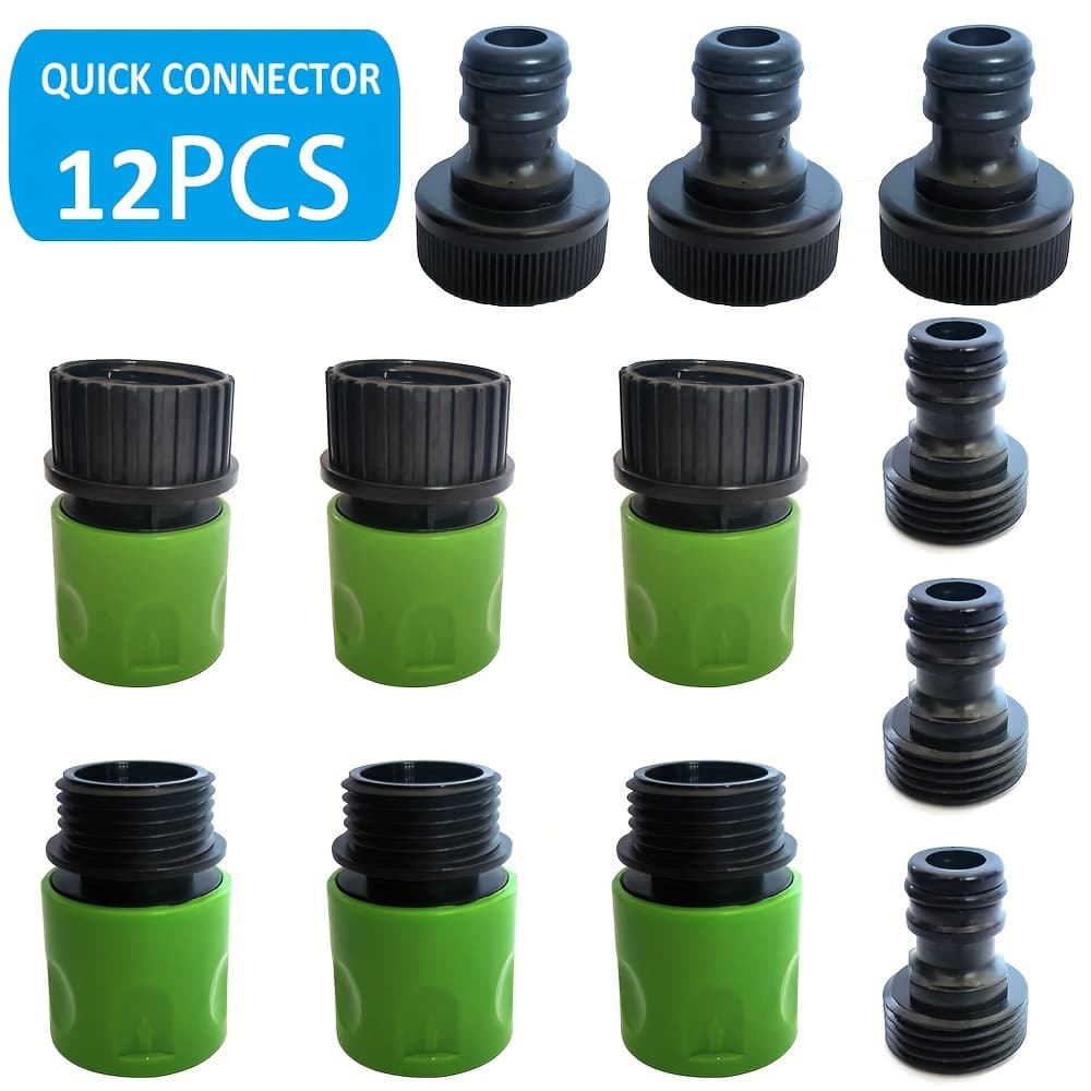 TEMU 12pcs Quick Connectors Garden Hose, Washing, Floors, And Animals, 3/4 Ght Thread Quick Connectors Soaking Hose, Female Connector And Male Connector
