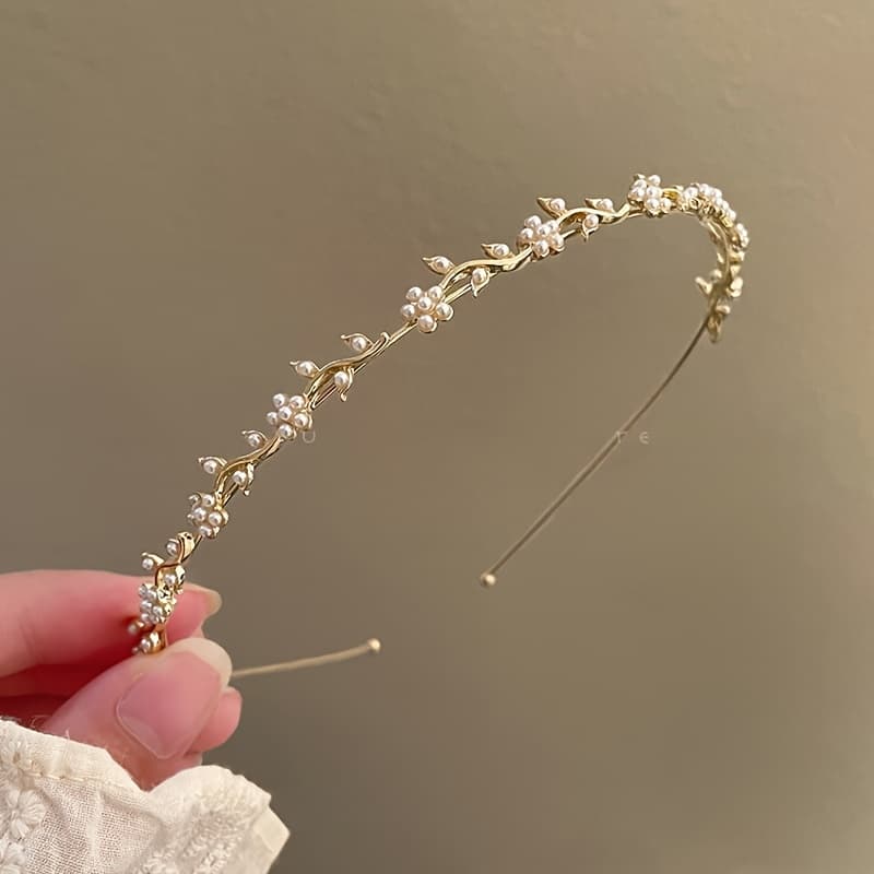 TEMU 1pc Adjustable Princess Headband Suitable For Weddings, Prom, Pageant - Elegant Alloy Bridal Hair Accessory With Leaf Branch & Leaf, Women' Wear Hairband