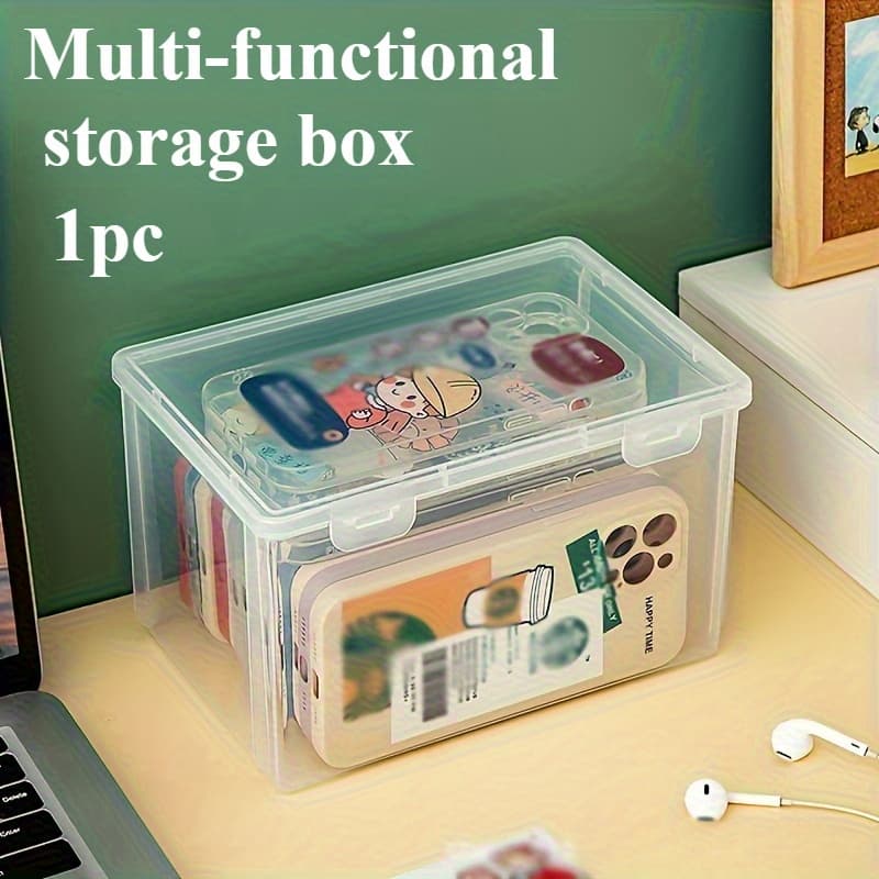 TEMU Large Capacity Transparent Storage Box - Durable, With Dustproof, , Stationery Storage Box, Stackable Design, Storage Box