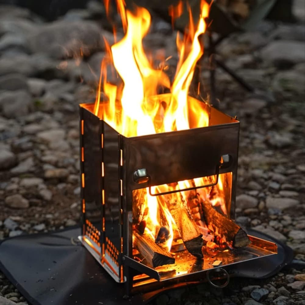 TEMU Folding Portable Camping Stove & Bbq | High Temperature Resistance, Tough Stainless Steel Material, Suitable For Alcohol, Charcoal, And Branch Wood, Ideal For Family And Outdoor Cooking