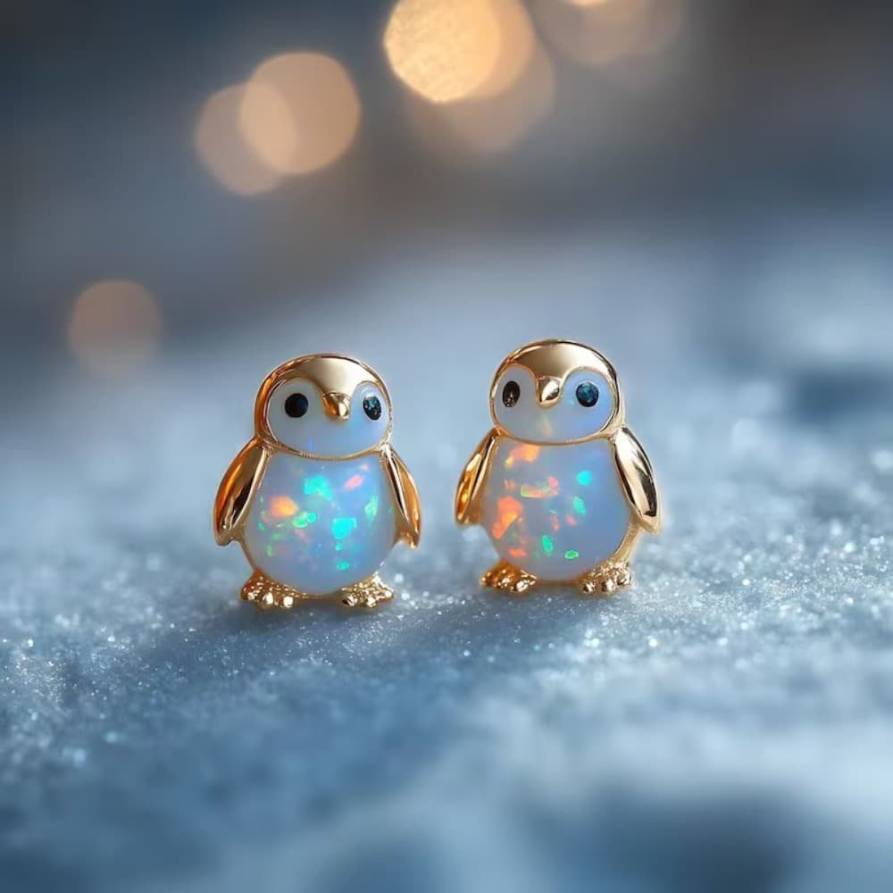 TEMU Ins Wind Penguin Opal Earrings Fashionable And Cute Versatile Women's Stud Earrings