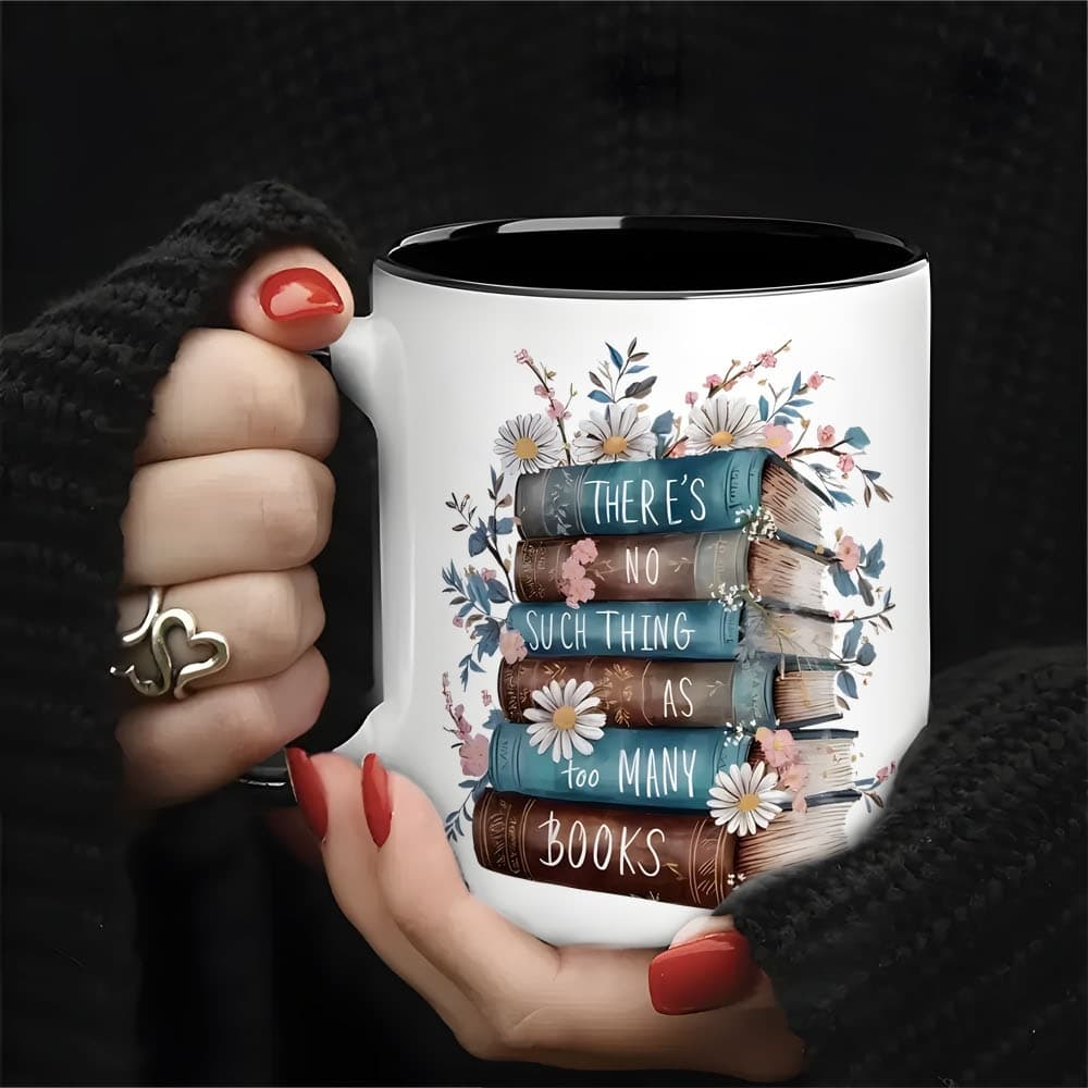 TEMU 1pc Ceramic Bookworm Mug With "'s No Such Thing As Too Many Books" Quote - Insulated & Tea Cup Suitable For Book Lovers, Librarians, Teachers - Ideal Birthday, Holiday, Easter Gifts For Readers