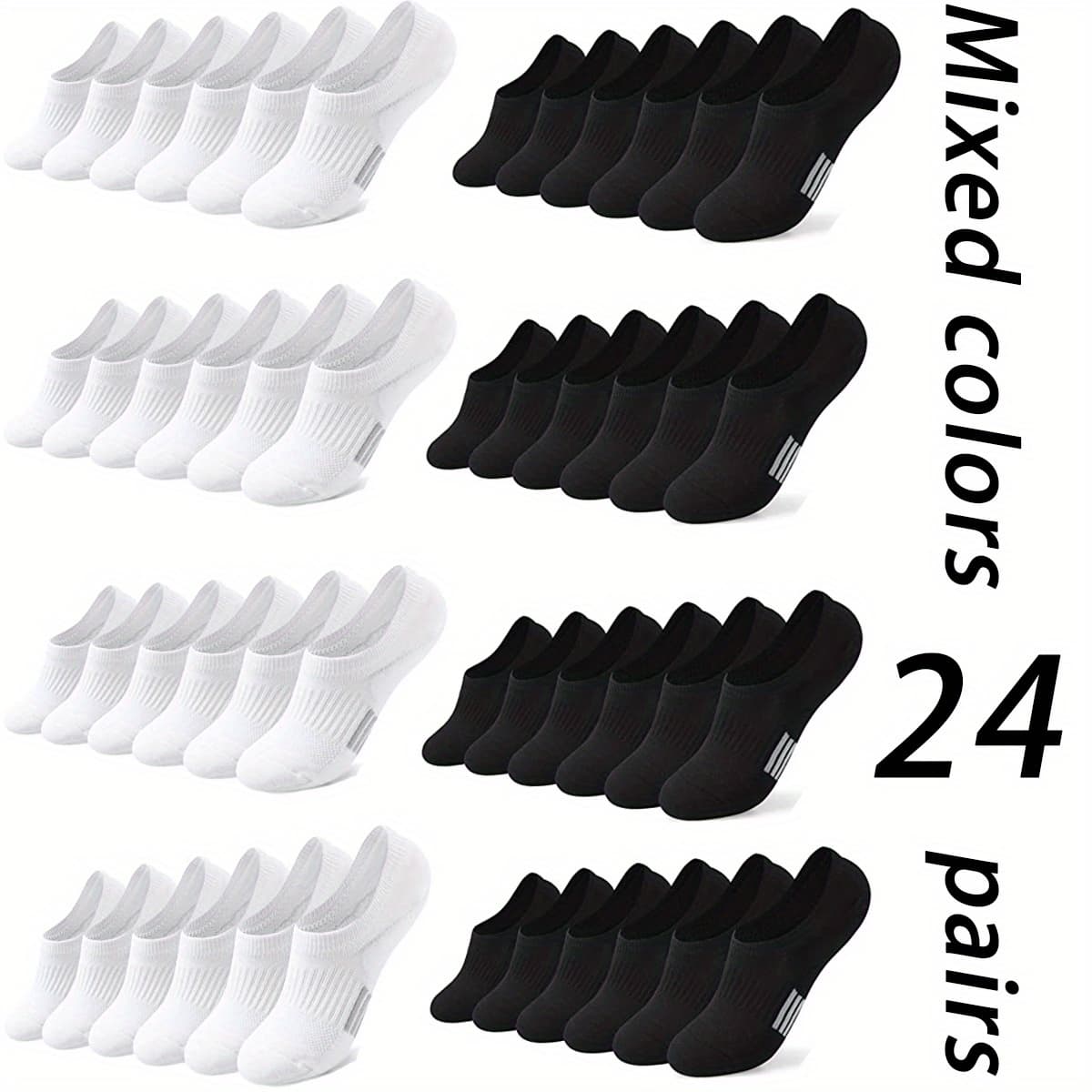 TEMU 24 Pairs Solid Color Easy And Versatile Short Invisible Socks Soft Comfortable Sweat Absorbent And Breathable Socks Suitable For Daily Wear Outdoor Sports Running