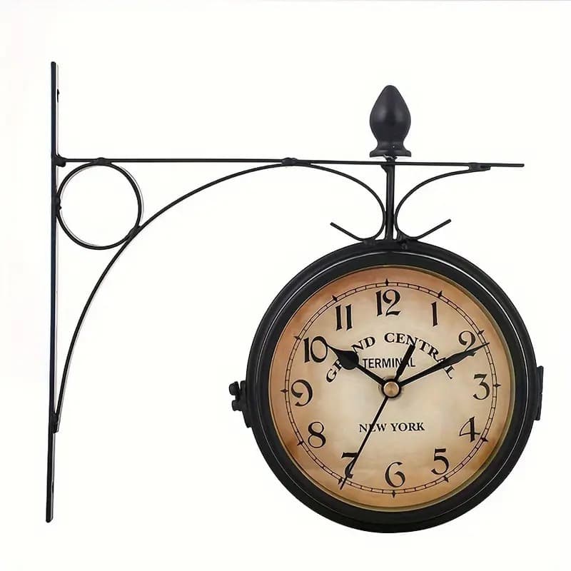 TEMU 1pc Iron Wall Clock Double Sided Clock, Retro Double Sided Wall Clock Decorative Clock, For Living Room Office Decor, For Easter Party Spring Decor