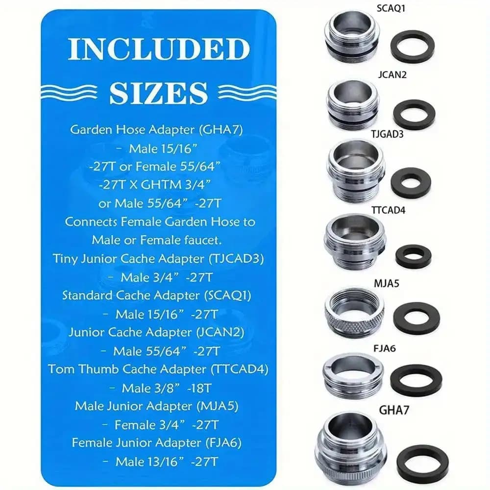 TEMU 14pcs Faucet Adapter Set, Includes 7 Adapter Washers - Aerator Additions Male Female Connector Garden Hose Filter Standard Sink Sprayer Metal Silvery For Kitchen Bathroom Fixture Sink Aerator
