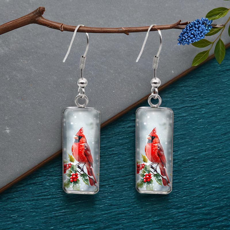 TEMU 1 Pair In The Snow Rectangular Earring Fashion Dangle Earrings Handmade Glass Dome Jewelry, Without Battery