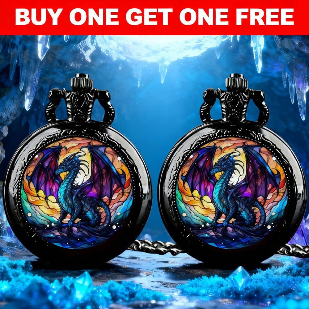 TEMU Free (bogo), 2pcs Stained Glass Blue Dragon Pocket Watch - Vibrant Colorful Dragon Design Pocket Watch, For Birthdays, Christmas, Graduations And New Year's