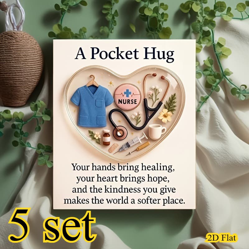 TEMU 5-set Hug Pocket Statue With Encouragement Card | Nurse Outfit | Friendship Gift | Room Decoration | Graduation | Theme Party Gift |