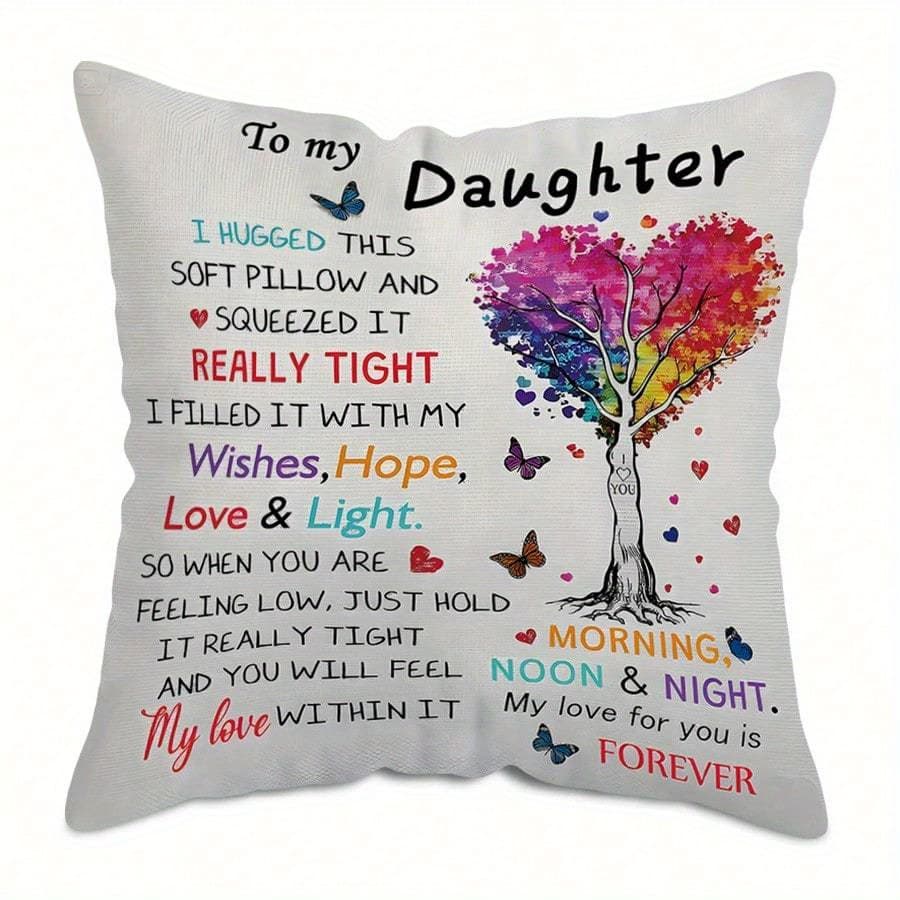 TEMU 1pc To My Daughter Pillowcase Gift, Mom-daughter Gift With Inspirational Message, Cozy Throw For Birthday, Thanksgiving, - Machine Washable, Contemporary Style