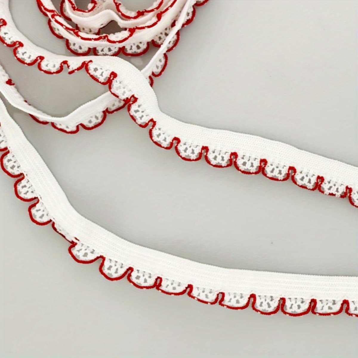 TEMU Of Red And White Lace Trim - Elastic Braided Lace Ribbon - Ideal For Skirts, Doll Outfits, Socks, Crafts & Projects, Decorative Borders - Perfect For Sewing Enthusiasts And Fashion Additions