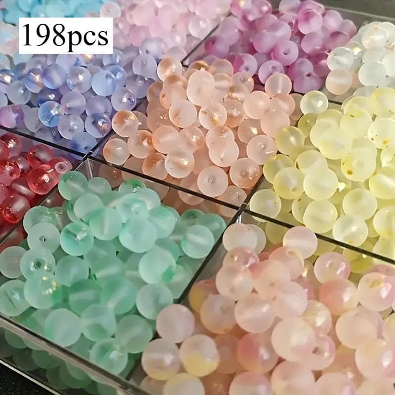 TEMU 198pcs 8mm Frosted Glass Beads With Golden Glitter, Suitable For Handmade Jewelry Making Beads