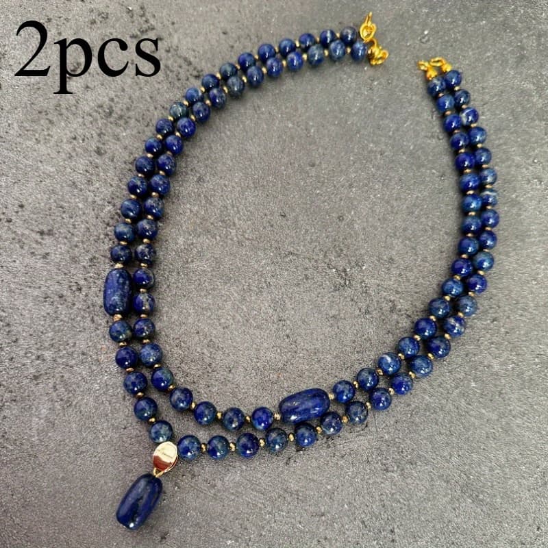 TEMU Ladies Birthday And Anniversary Gift Neck Jewelry Handmade Dark Blue Lapis Hematite Mix Necklace
