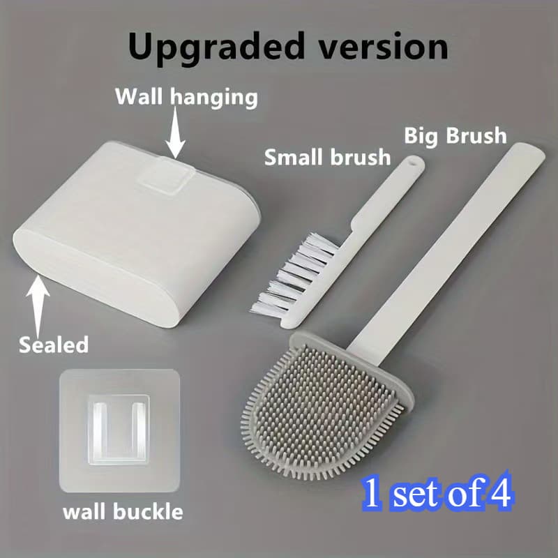 TEMU 1 Set Of 4 Rv Toilet Brushes With Wall Mount: Soft Brush Head, Long Handle And Extra Small Brush For Home Cleaning-rv Bathroom Essential
