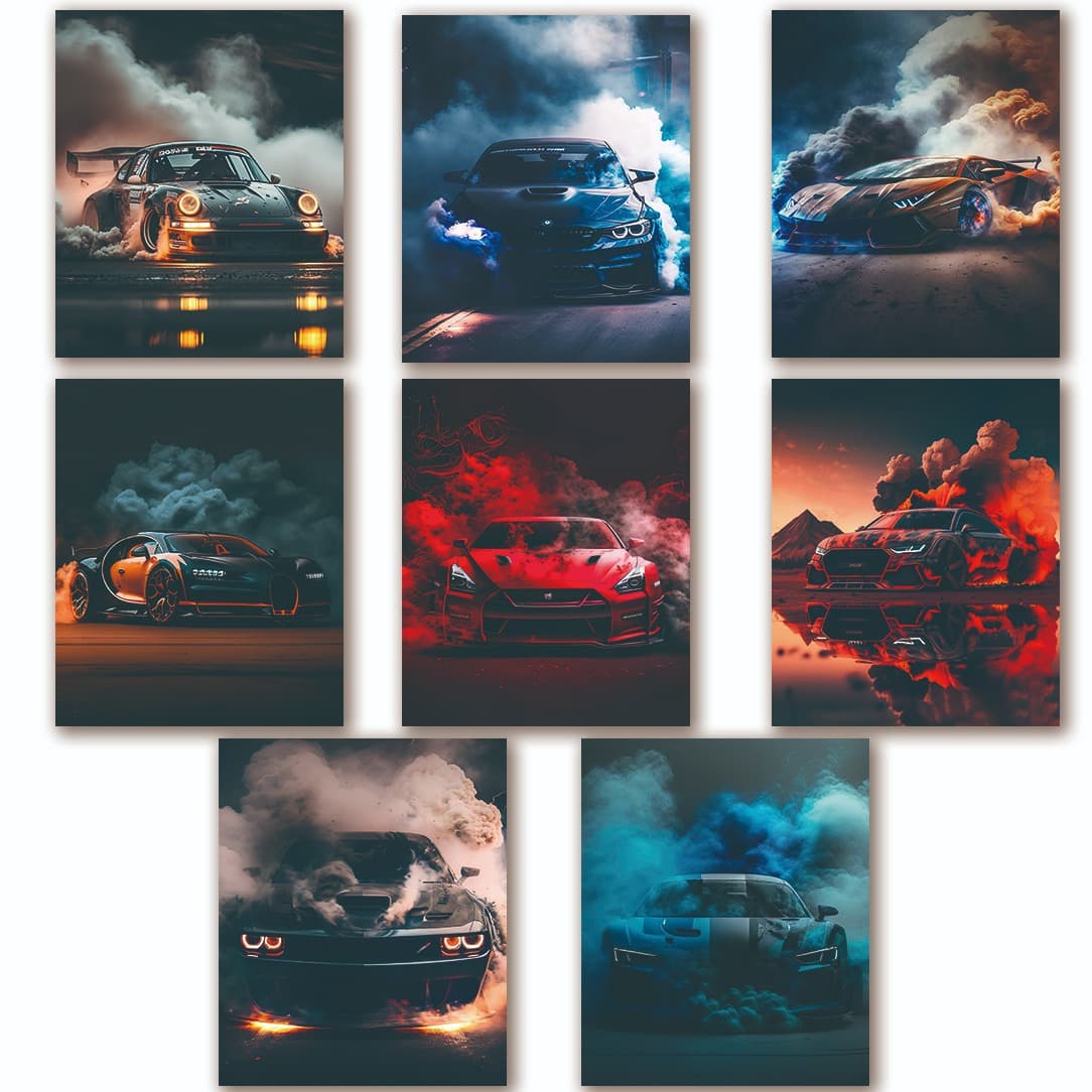 TEMU 2d Flat, 2d Flat, No Frame 8pcs Super Car Posters For Room, Sport Car Poster For Men, Cool Artwork Pictures Decoration Suitable For Bedroom, Living Room, And 8x10inch