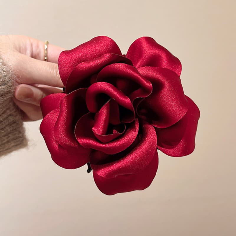TEMU 1pc Autumn/winter New Satin 3d Rose Hair Claw Clip, Women's Vintage Elegant Red Rose Hair Clip, Shark Clip, Women's Wedding Party Rose Hair Clip, Suitable For Daily Wear And Wedding Parties
