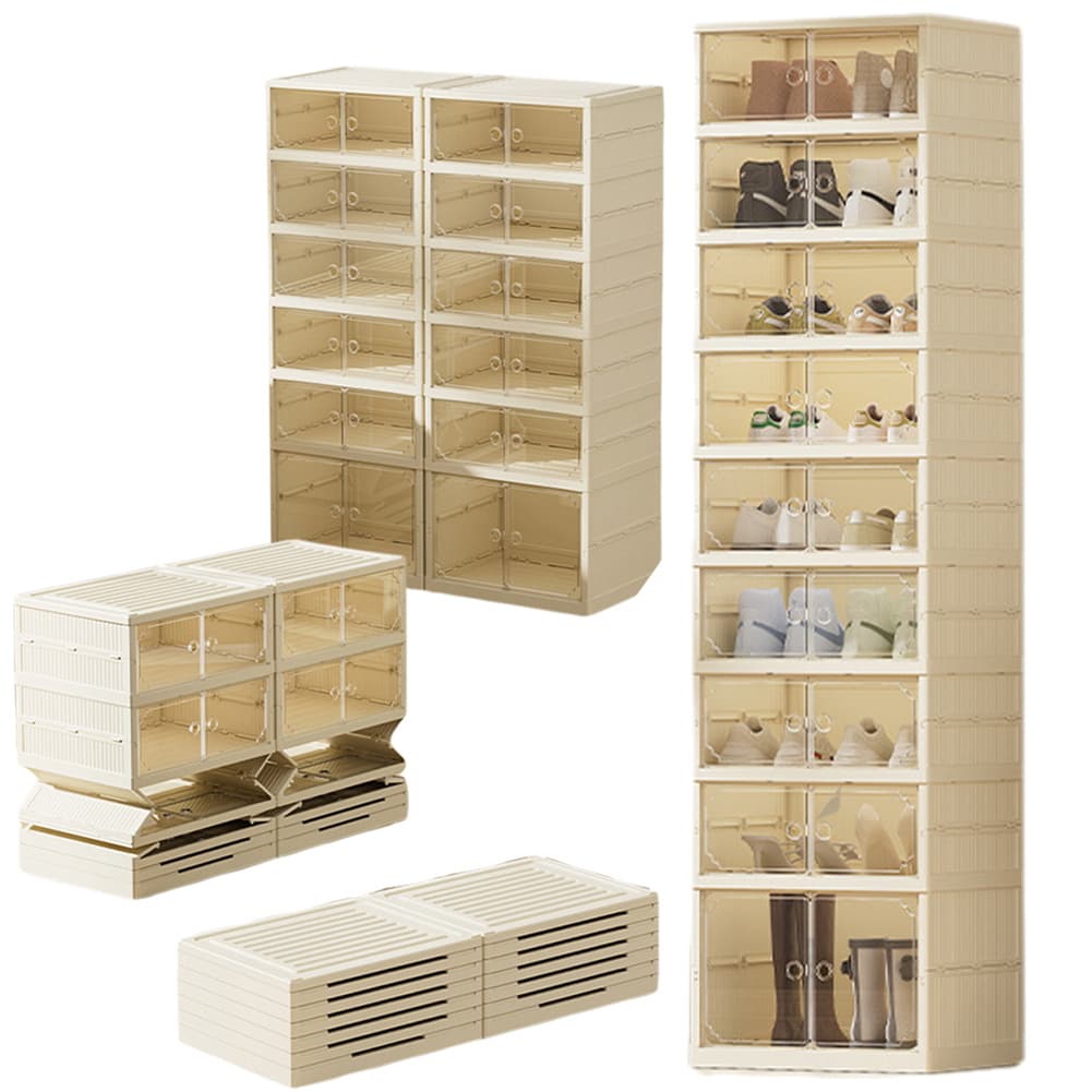 TEMU 9-tier Foldable Shoe Cabinet, Can Store 18 Pairs Of Shoes, Plastic Collapsible Shoes Storage Box Clear Shoe Boxes Stackable With Assembly Shoe Cabinet Bins With Lids Large