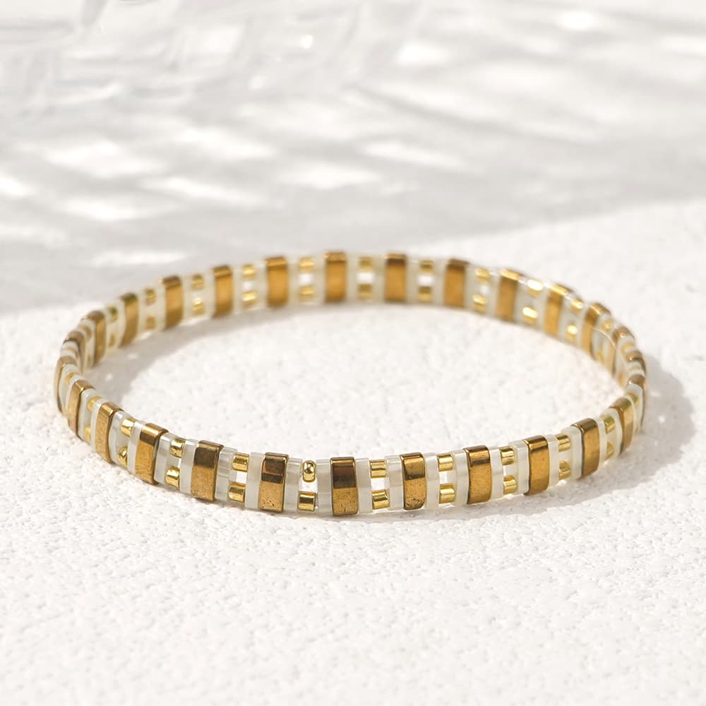 TEMU Simple And Versatile /summer Imported Glass Bead Elastic Cord Bracelet Jewelry - Perfect For Women's Summer Party Bracelets, Suitable For All
