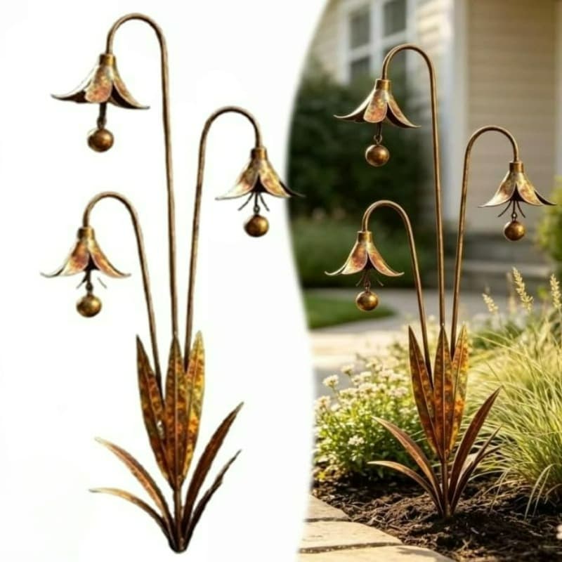 TEMU [3d] Triple Garden Stake , Metal Flower Yard Stake, Copper Rustic Outdoor Garden Decor, Durable Weather-resistant Lawn Patio Walkway Yard Art (1pc)