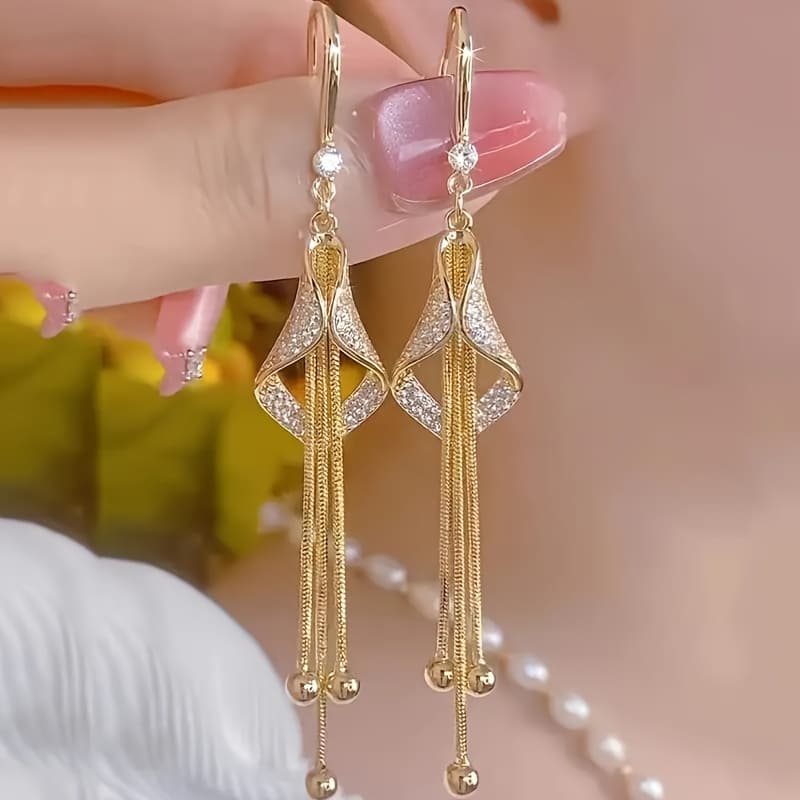 TEMU Geometric Tassel Earrings Feature A And Are With Artificial Crystal Details, Making Them A Sophisticated And For Everyday Wear And
