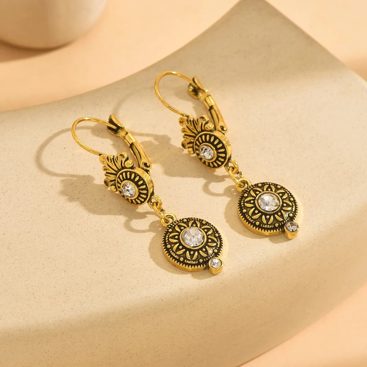 TEMU Vintage Flower Synthetic Synthetic Zirconia Hollow-out Drop Earrings, Bohemian Style Women, S Jewelry, Perfect For Casual Attire Or