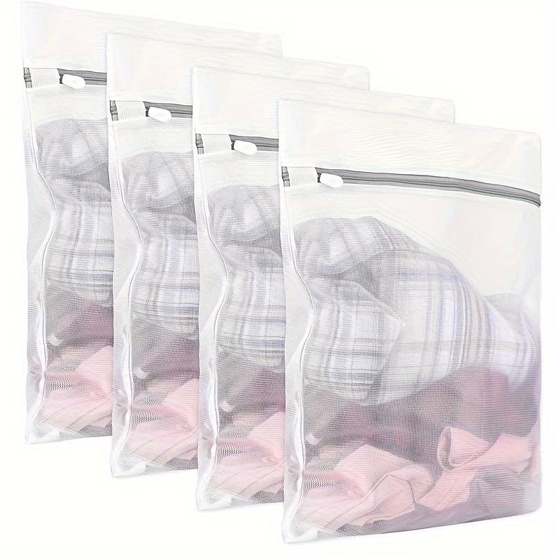 TEMU 4-pack Large Mesh Laundry Bags, Polyester Rectangle Zippered Multipurpose Wash Bags For , Socks, Underwear, Pants, Shoes, Masks, Travel Storage Organizer