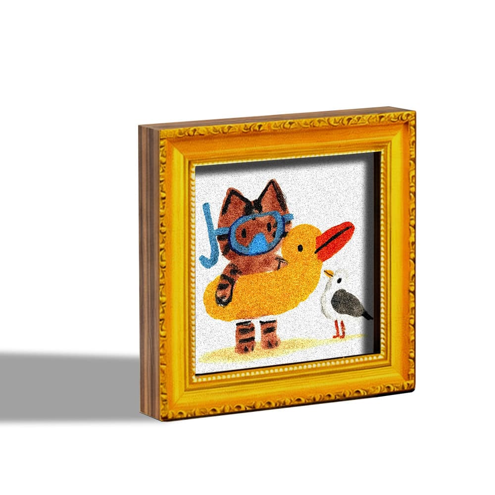 TEMU 1 Cute Cat With Diving Mask And Duck Swim Ring | Wooden Mini Decorative Art, Summer Theme, Perfect For Home And Office Decor, Holiday Gift And Kitchen Accessory, Back Full Of Magnet