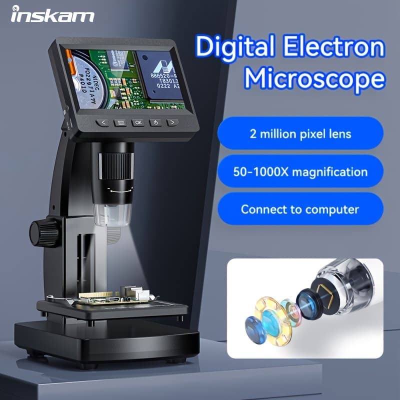 TEMU Digital Microscope 8led Real Shot Rendering Computer Microscop Microscope Black