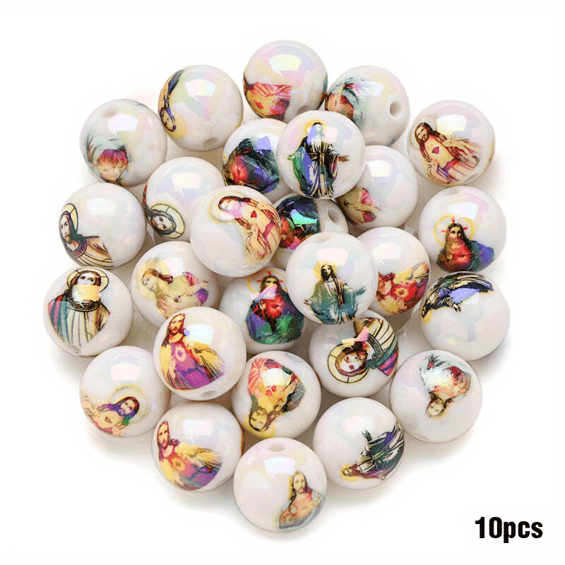 TEMU 10pcs Of 16mm Acrylic Painted Figure Beads, Bead Beads, Scattered Beads, Handmade Jewelry Making, Handmade Gift Bead Pens, Mobile Phone Chains, Decorative Beads&random Color Mixing