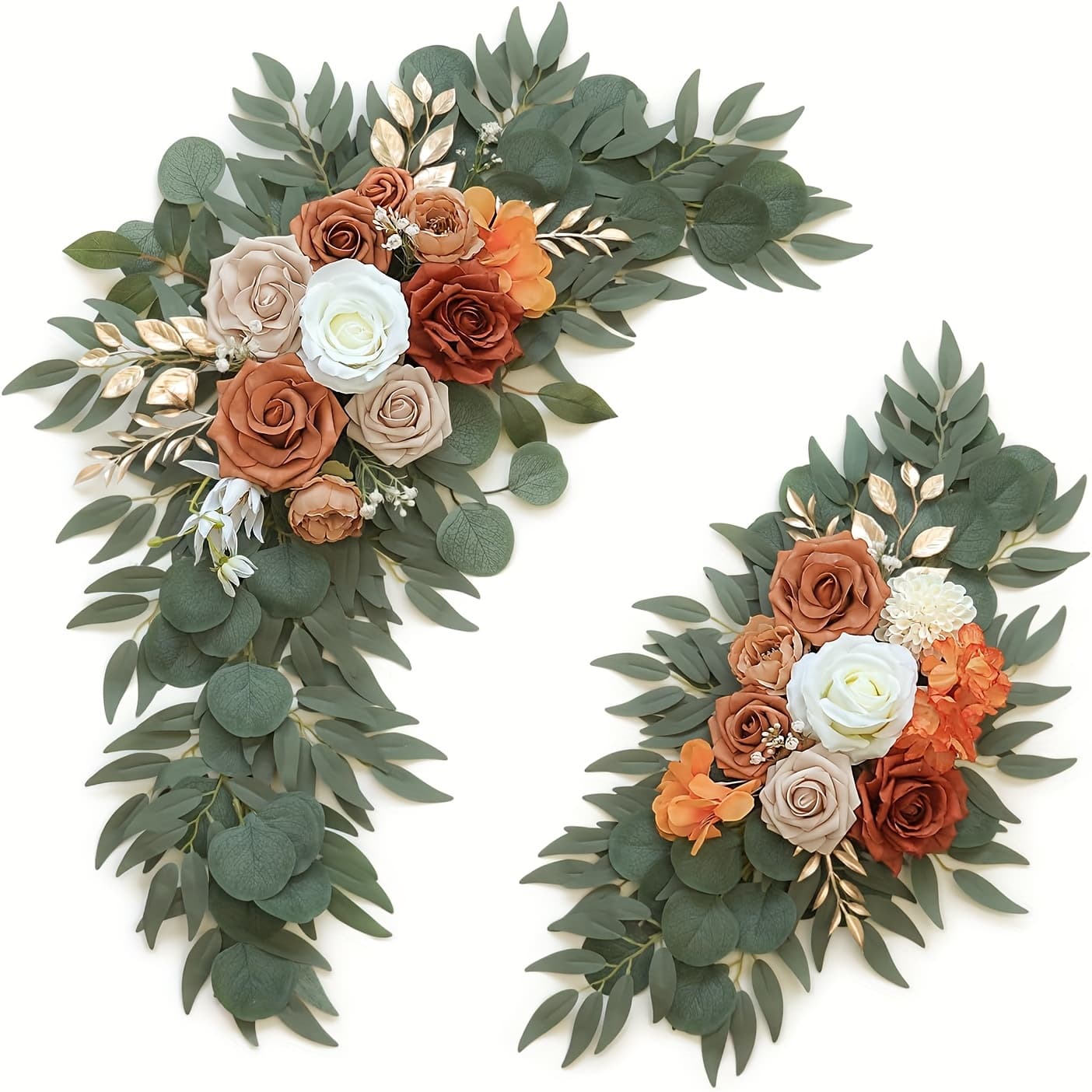 TEMU 1 Set Realistic Artificial Flowers With Burnt Orange - Hanging Plastic Roses Suitable For Wedding Arch,, Outdoor/ Fall Decoration - Seasonal Foliage Centerpieces