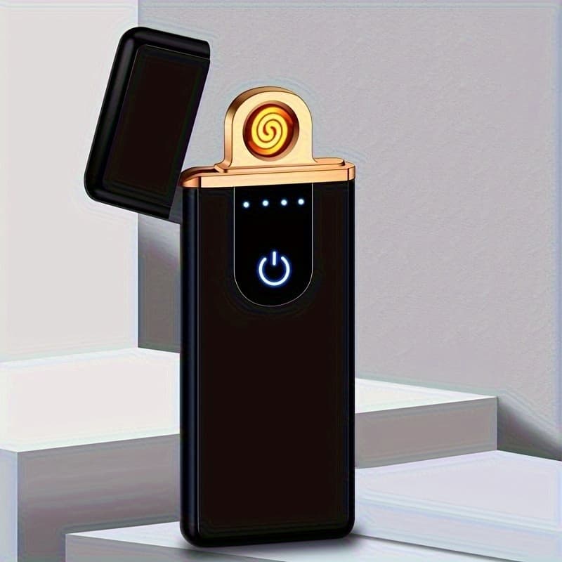 TEMU 1pc Electronic Lighter, Windproof Usb Rechargeable Slim Coil Electric Lighters With Smart Fingerprint Sensor Double Side Ignition, Indicator Flameless For Gifts (no Battery)