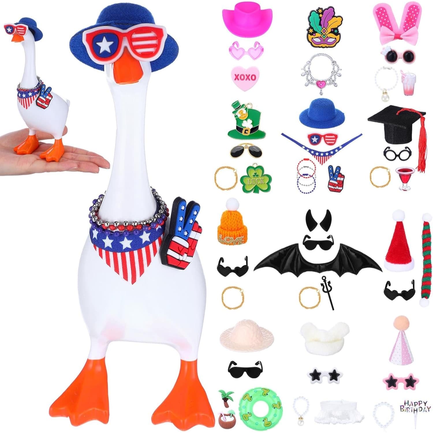 TEMU 46pcs Desktop 7-inch Goose Decoration Set (geese Not Included), With Wings, Hats, Glasses, And Other Additions For Free Matching, Desktop Art Decoration, Party Supplies Set