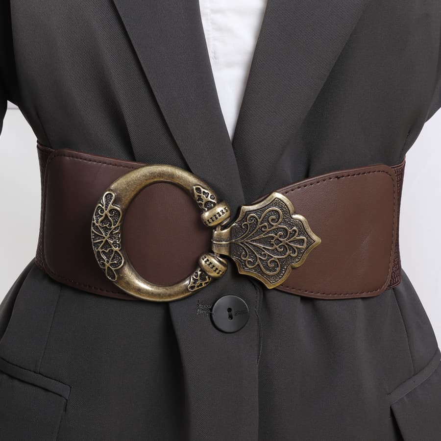 TEMU 1pc Women's Vintage Studded Decorative Belt, European And Hollowed-out Metal Wide Pu Leather Belt