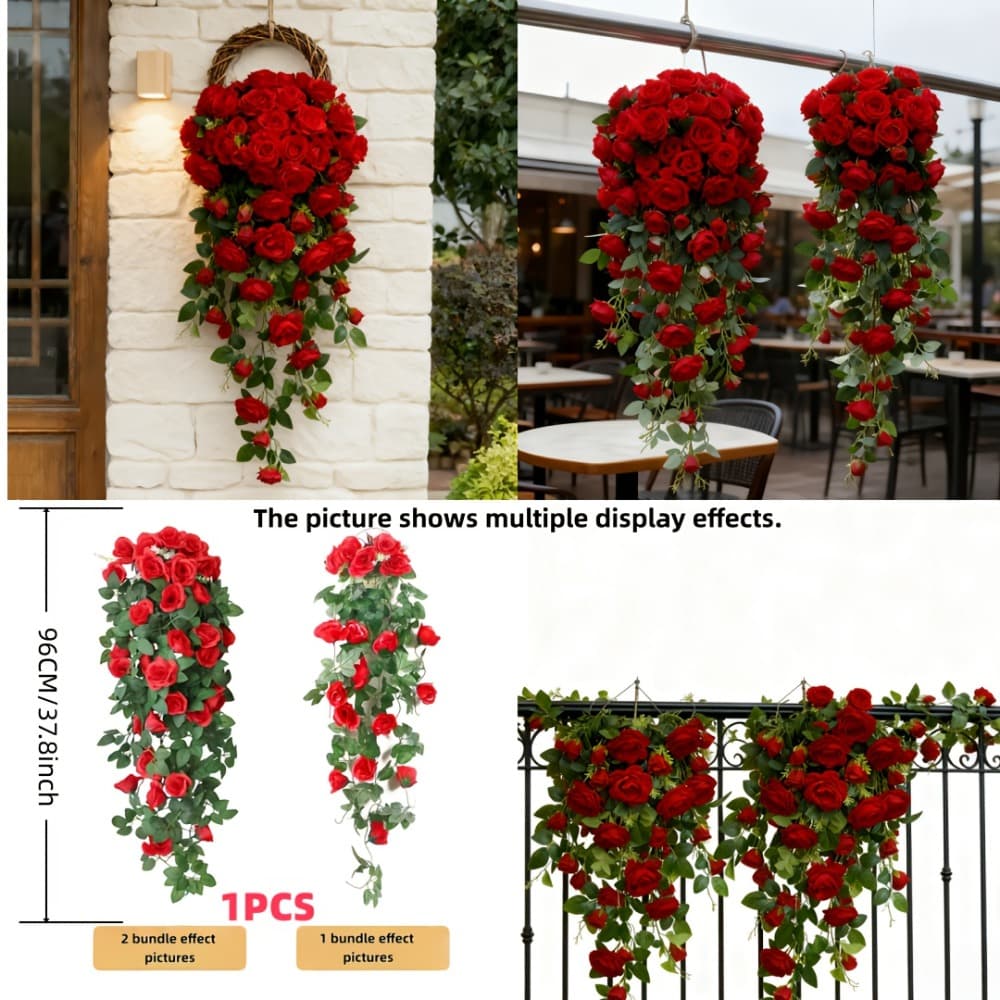 TEMU An Outdoor Synthetic Rose Vine Featuring 19 , Resistant To , Ideal For Romantic Occasions And Suitable For Any Season Or Celebration. This Red Rose Arrangement Looks Incredibly Lifelike