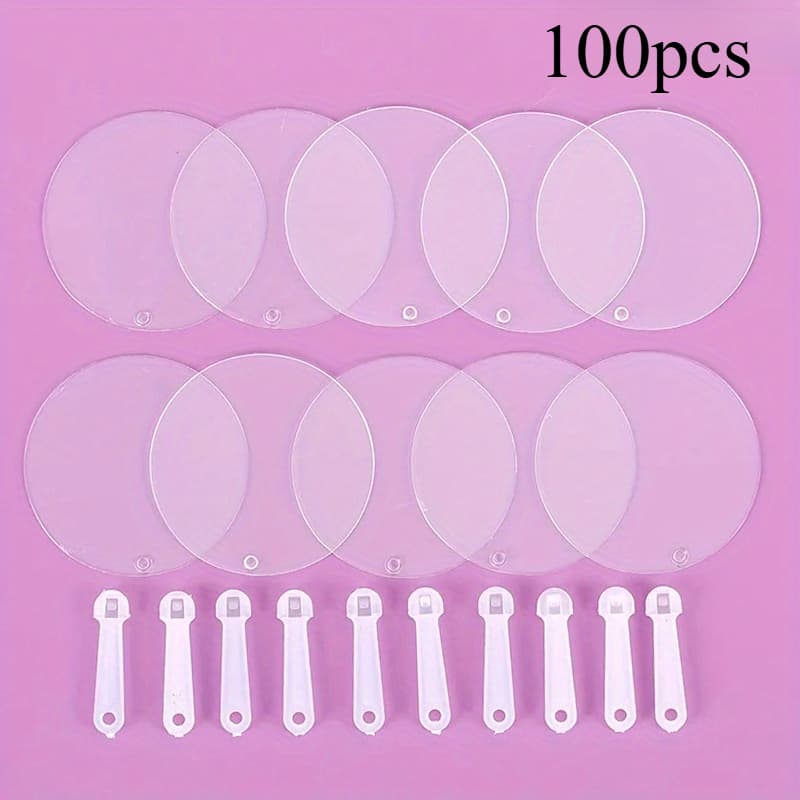 TEMU 100pcs 1.97inch Cute Mini Transparent Blank Fan Child Art Fan Wedding Birthday Party Favors Girlfriend Boyfriend Ideas Gift, Free Gift:90cm/35.43inch Chiffon Ribbon Flounce