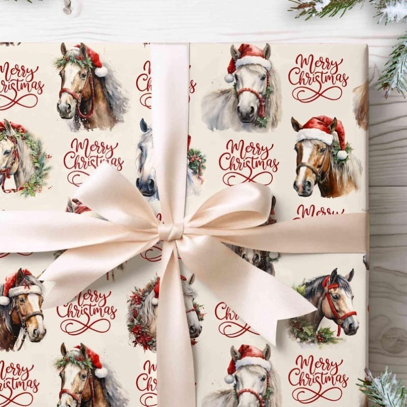 TEMU 1 Roll 58 Inches, Christmas Wrapping Paper, Christmas Horse Wrapping Paper Festive Horse Christmas Gift Wrap Holiday Wrapping Paper Rolls Wrapping Paper Rolls For Equestrian Lovers