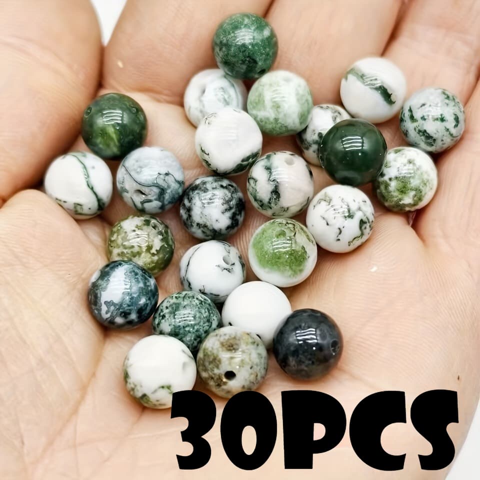 TEMU Jewelry Making With 8mm Tree Agate Pine Beads, Natural Stone Round Beads And Patterns. Purchase Handmade Beaded Products Such As Necklaces And Bracelets. Bulk Wholesale Of Gemstone Beads