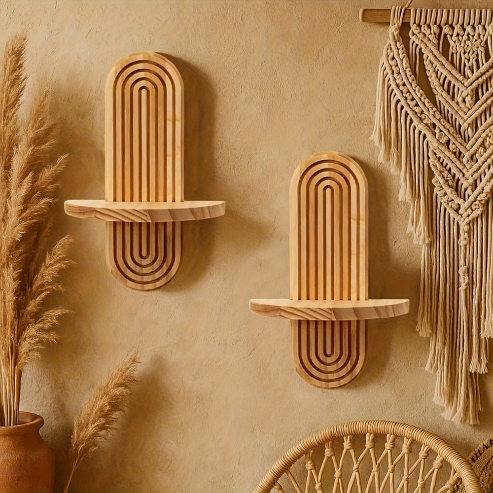 TEMU 2pcs/4pcs Wooden Bohemian Small Wall Shelves, Exquisite Storage Shelves, Suitable For Living Room, Bedroom, Kitchen Hanging Bathroom Shelves