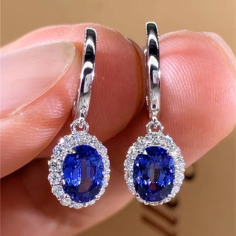 TEMU Luxury Red Blue Synthetic Zirconia Flower Drop Earrings For Women Banquet Wedding Earrings Jewelry Gift
