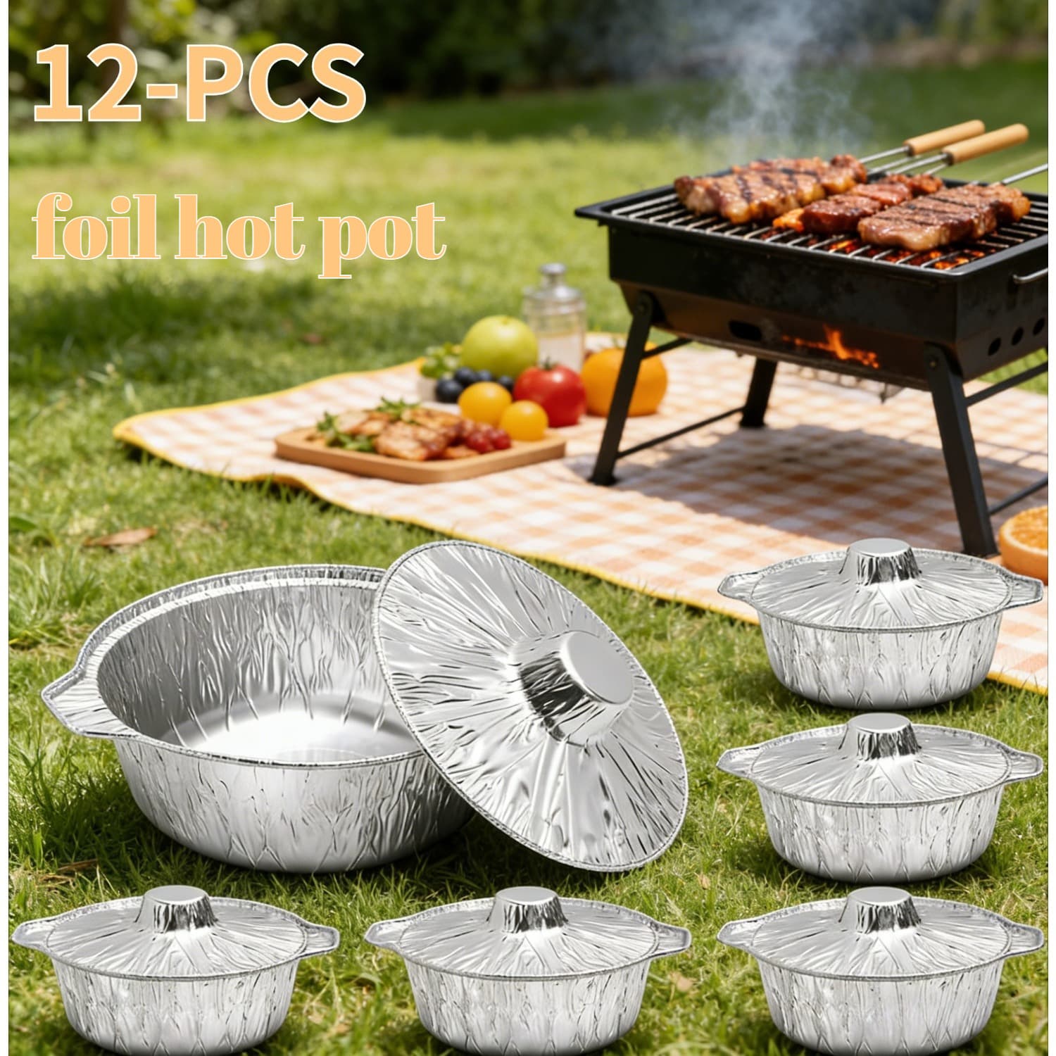 TEMU Set Of 12 Disposable Round Aluminum Foil Baking Trays With Lids, Ideal For Camping And Reheating Food