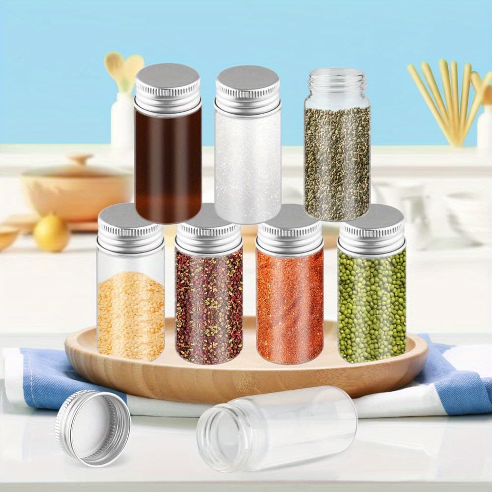 TEMU 24pcs 30ml/ 1oz Empty Tiny Jars Small Lab Sample Vials With Lids, Refillable Mini Glass Bottles With Silvery Aluminum Screw Caps For Diy Crafts Essential Oils Storage Wedding Decoration