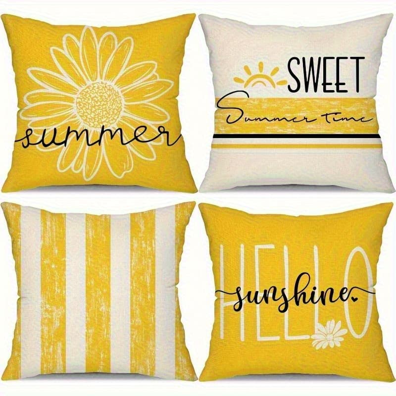 TEMU 2d Flat - 4pcs Summer Pillowcase Set | Daisy Pattern, , , Country Style, 16, 18, 20inch - Polyester 100%, Machine Washable, Zipper Closure