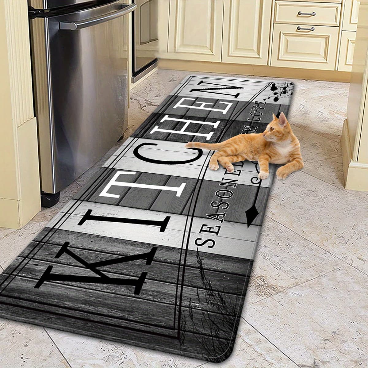 TEMU Non-slip Absorbent Kitchen Suitable For Entryway, Living Room, Bedroom - Heavy-duty Washable With Kitchen Text & Music Note Pattern, Polypropylene Backing, Durable Microfiber